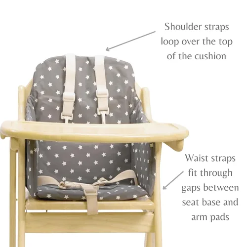 Vista 4 de Messy Me Cojín para silla alta para sillas altas de madera, almohadilla de asiento fácil de instalar, funda de cojín de bebé completamente limpia