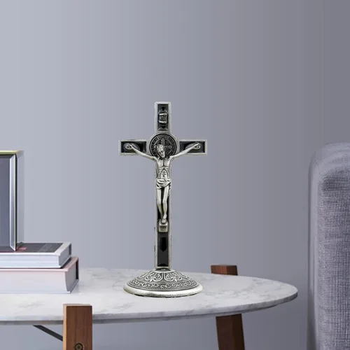 Vista 7 de Gazechimp Crucifijo de pie Crucifijo Cruz Jesús Católico Cristo Artesanía Duradera Cruz Altar ST Crucifijo para regalos religiosos Colección