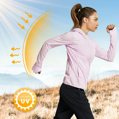 Vista 2 de Libin sudadera con capucha para mujer con cremallera completa UPF 50 capucha con protección solar de manga larga para senderismo para exteriores