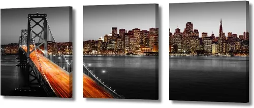Vista 33 de TUMOVO Arte de pared en blanco y negro con paisaje urbano de Nueva York, decoración de pared de horizonte de Nueva York para sala de estar, puente