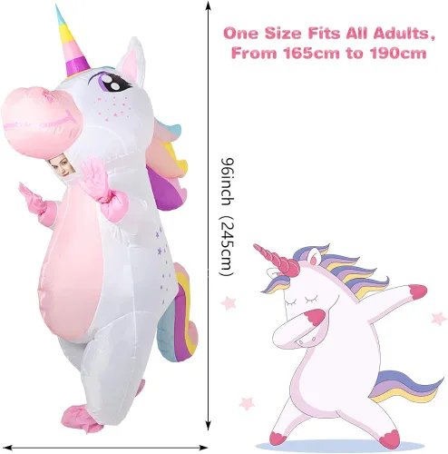 Vista 3 de OurWarm Disfraz inflable de unicornio para adulto divertido disfraz de unicornio inflable para hombres y mujeres suministros de cosplay de Halloween