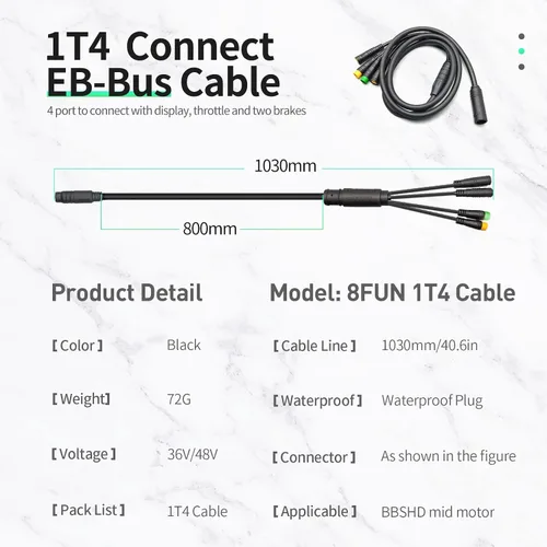 Vista 4 de Ebike BBSHD 1T4 Controlador de cable impermeable Ebrake Pantalla del acelerador para BBS01 BBS02 Mid Motor Drive E-Bike Accesorios de conversión