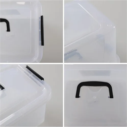 Vista 2 de 4 paquetes de contenedores de almacenamiento de plástico con tapa de 10 L, caja de almacenamiento transparente con asa