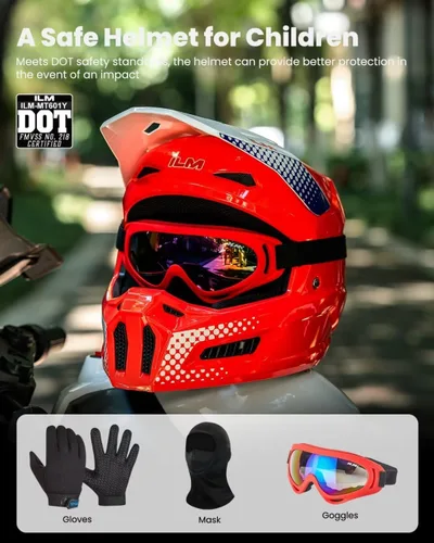 Vista 2 de ILM Cascos de Motocicleta Todoterreno para Jóvenes Niños Casco ATV Motocross BMX Fuera de Carretera con Gafas Guantes Máscara DOT Modelo MT601Y