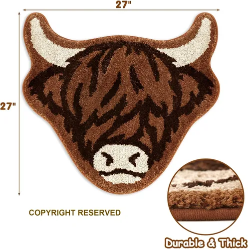 Vista 2 de Percozzi Highland - Alfombra de baño con diseño de vaca occidental