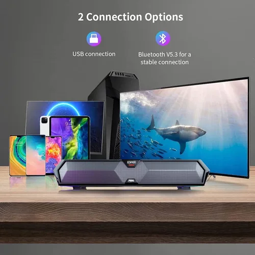 Vista 6 de Edifier Barra de sonido de computadora MG300: altavoces fuertes con graves profundos - Interruptor RGB Micrófono incorporado para altavoces