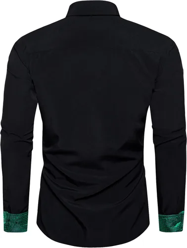 Vista 4 de DiBanGu Camisas de vestir para hombre, de manga larga, contraste interior, formal, de algodón, con botones, con bolsillo
