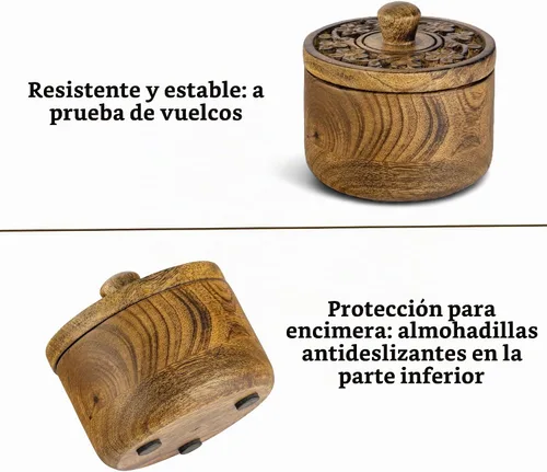 Vista 5 de Mie Creations Salero Rústico con Tapa Tallada a Mano y Cuchara, Cuencos de Madera para Pellizcar Sal Recipiente de Madera para Sal y Pimienta