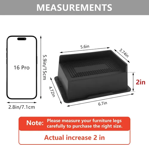Vista 2 de Paquete de 4 elevadores de cama de 2 pulgadas, elevadores de muebles de gran tamaño resistentes, elevadores de cama extra anchos para mesa, sofá
