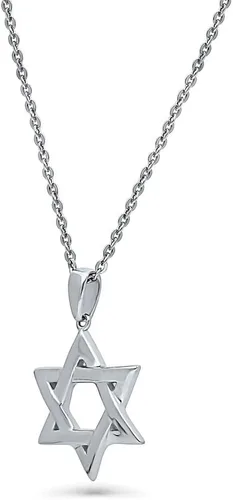 Vista 2 de BERRICLE Collar con colgante de estrella de David de plata de ley, unisex, chapado en rodio, Plata esterlina