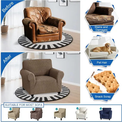Vista 6 de MAXIJIN Funda impermeable para sillón de sala de estar, 1 pieza elástica con brazos, protector de muebles lavable para perros y mascotas (S, café)