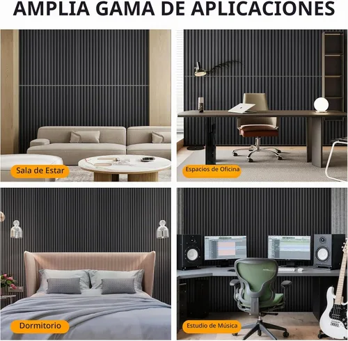 Vista 6 de Paneles de pared acústicos autoadhesivos, paneles acústicos a prueba de sonido de listones de madera para decoración de pared interior, paquete de 4