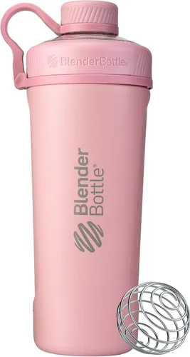 Vista 5 de BlenderBottle Radian Shaker Cup Botella de agua aislada de acero inoxidable con batidor de alambre, 26 onzas, azul ártico mate
