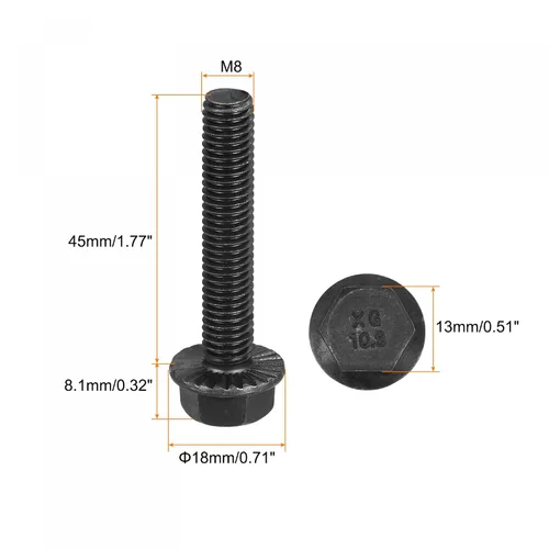 Vista 2 de uxcell Pernos de brida dentada hexagonal M8-0.049x1.772 in Tornillos de acero al carbono de grado 10.9 5pcs