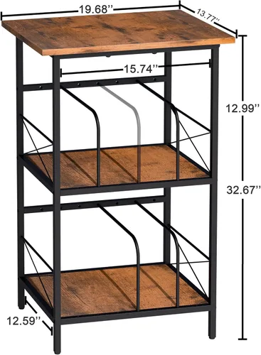 Vista 2 de Soporte para tocadiscos con 4 divisores ajustables, almacenamiento de discos de vinilo con capacidad para 200 LPs, mesa auxiliar de 3 capas, mesa