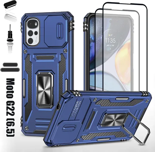 Vista 9 de Funda resistente para Motorola Moto G22, protector de parachoques de goma híbrido de doble capa de grado militar con protector de cámara deslizante