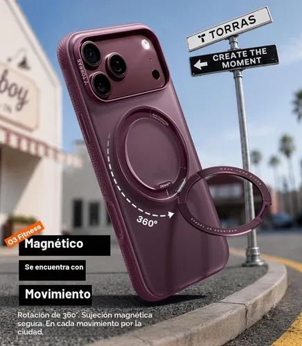 Vista 2 de TORRAS Funda con soporte magnético 360 para iPhone 18 Pro, O3 Fitness Borgoña