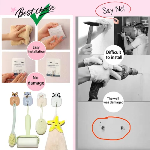 Vista 7 de Ganchos de pared adhesivos resistentes para colgar, paquete de 20 ganchos autoadhesivos de 30 libras (máximo), ganchos impermeables de acero