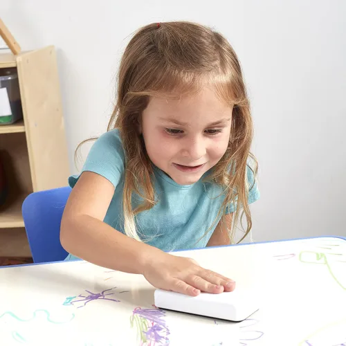 Vista 10 de ECR4Kids Mesa de actividades cuadrada de borrado en seco con 2 sillas, ajustable, muebles para niños, azul, 3 piezas