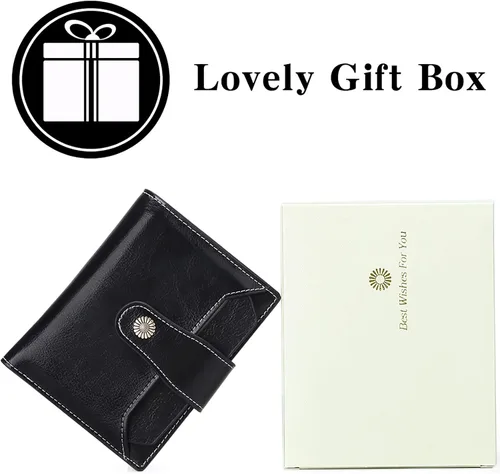 Vista 6 de FALAN MULE - Cartera de cuero auténtico para mujer, pequeña plegable , compacta, con interferencia de radiofrecuencia (RFID)