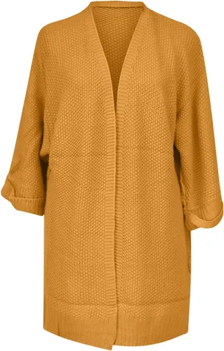 Vista 5 de Cárdigan de punto de color sólido de longitud media para mujer, suéter casual de manga larga, suelto, moderno blusa de gasa con frente abierto