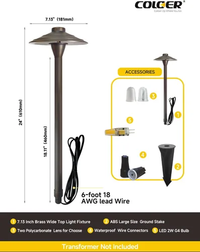 Vista 4 de COLOER - Iluminación de bajo voltaje para pasarela de latón para exteriores con acabado en bronce, paquete de 1 unidad con bombilla LED G4, 9-17V