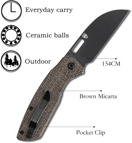 Vista 5 de KANSEPT Cuchillo plegable de bolsillo convicto EDC cuchillo de camping 3.3 '' negro lavado a la piedra 60.6 in cuchillo de bolsillo