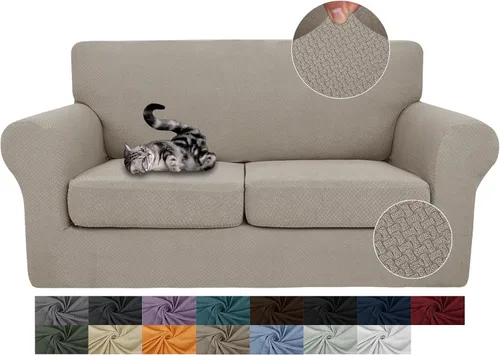 Vista 31 de JIVINER Fundas de sofá de 3 piezas para sofá de 2 cojines, funda elástica para sofá con 2 fundas de cojín de asiento extra grandes, fundas de sofá