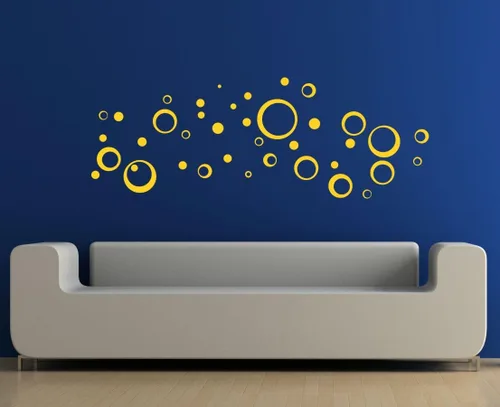 Vista 7 de Vinilo adhesivo amarillo para pared, diseño de círculos, burbujas, puntos 25+ PC