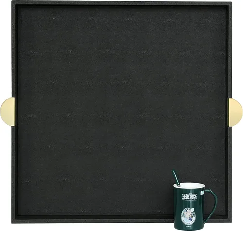 Vista 10 de HofferRuffer Bandeja Decorativa de Servir de Cuero Sintético, Elegante Bandeja Otomana para Mesa de Café, Desayuno, Bebidas, Bandeja para Servir