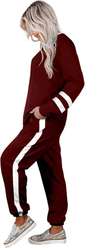 Vista 101 de Aloodor conjunto deportivo de 2 piezas para mujer, con sudadera con cuello redondo, sin botones