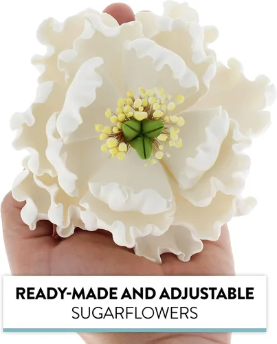 Vista 7 de Global Sugar Art y el chef Alan Tetreault - Flores de pasta de goma para pasteles - Decoración de peonía blanca para tartas - Hecho a mano - 1 unidad