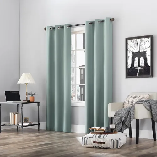 Vista 7 de Sun Zero Cyrus - Par de paneles de cortinas térmicas 100% opacas con ojales Azul Misty