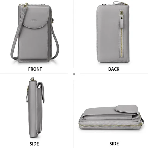 Vista 6 de S-ZONE - Bolso cruzado para mujer, de cuero sintético de PU, con bloqueo RFID, para teléfono celularbilletera