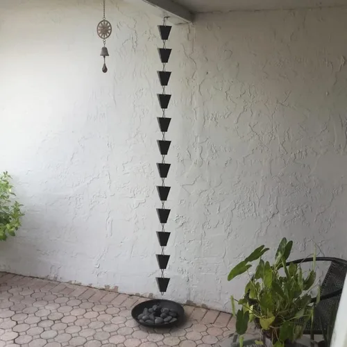 Vista 6 de Square Rain Chain with Large Cups, 8 8.5 10 12 14 Feet Gutter Chain Downspout, Black Powder Coated Rain Chain Funneling for Outside,1m (33ft)
