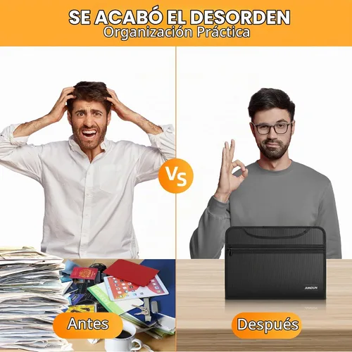 Vista 6 de JUNDUN Organizador de archivos de acordeón con cerradura, organizador de documentos ignífugos con múltiples bolsillos con asa y cremallera, carpeta