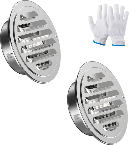 Vista 12 de Rejillas de ventilación de acero inoxidable de 10 cm, HG Power, cubierta redonda con malla de pantalla, rejilla de ventilación de aire para pared
