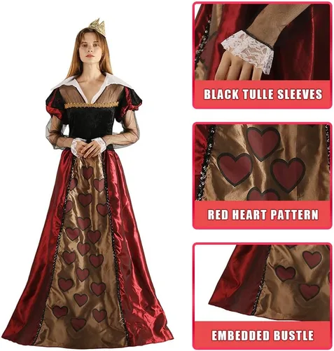 Vista 2 de Megartico Disfraz de reina de Halloween con corazones rojos de Alicia