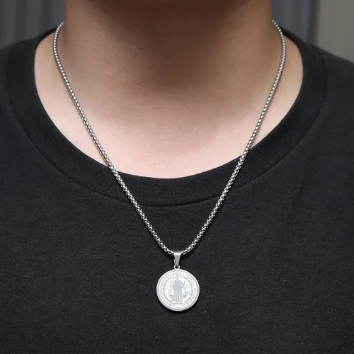 Vista 6 de STWTR Collar de medalla de San Benito de acero inoxidable medalla de sacramento cristiano joyería antimalvada regalo católico para hombres y mujeres