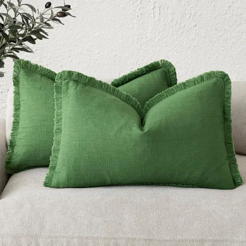Vista 68 de Foindtower Fundas de almohada decorativas de lino con flecos de 16 x 16 Verde abundante