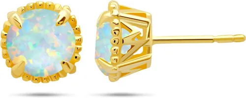 Vista 2 de Nicole Miller Fine Jewelry - Pendientes de plata de ley con revestimiento de oro amarillo de 14 quilates de 8mm de corte redondo