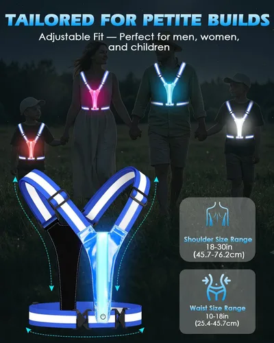 Vista 5 de Zacro LED Reflective Vest Running Gear, 5 Lights Colors High Visibility Reflective Gear Rechargeable Light Up Vest for Walking Running Cycling Azul