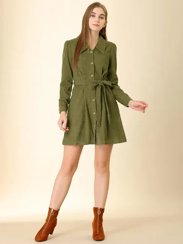 Vista 3 de Allegra K Vestido mini camisa de manga larga vintage con botones para mujer