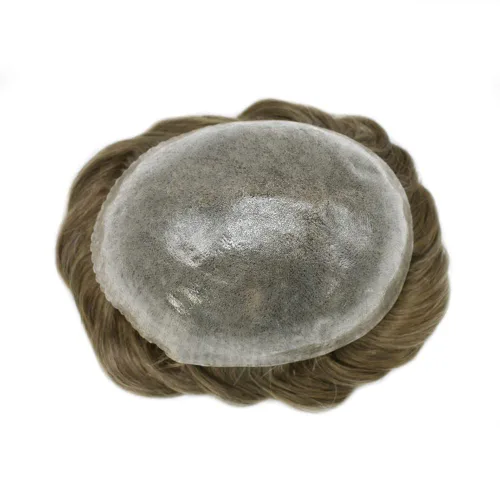 Vista 218 de Toupee para hombre 100% cabello humano real tupé para hombres 0.004 in piel de poliuretano para hombre, sistema de reemplazo de piezas de pelo