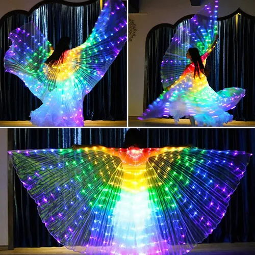 Vista 9 de Alas iluminadas de 43.31 pulgadas de largo, alas LED arco iris, alas de hada, carnaval, espectáculo, danza del vientre, disfraces coloridos