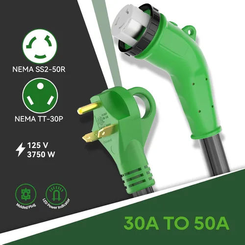 Vista 4 de RVGUARD Cable adaptador RV de 30 amperios a 50 amperios y 135 grados
