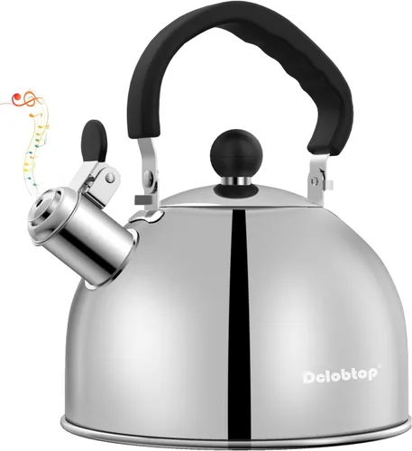 Vista 9 de Hervidor de té de acero inoxidable premium para estufa - Tetera clásica de 2 cuartos para estufa, hervidor de silbato fuerte con mango ergonómico