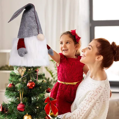 Vista 6 de D-FantiX Adorno de Gnomo para la Copa del Árbol de Navidad, 25 Pulgadas Gran Gnomo Sueco Tomte Adornos de Navidad Gnomos de Papá Noel de Peluche