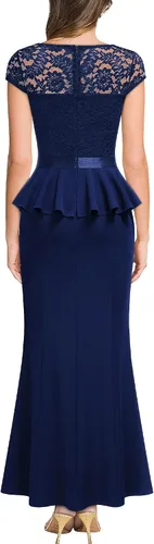 Vista 2 de MISSMAY Elegante vestido largo de cóctel con volantes y encaje floral para mujer