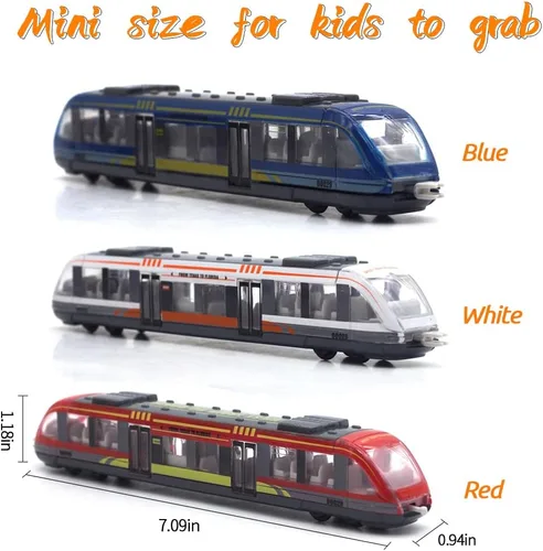 Vista 5 de Crelloci Juego de 3 trenes bala, tren de juguete de alta velocidad vinculado Lotomotora, modelo de automóvil de aleación fundida, metro deslizante